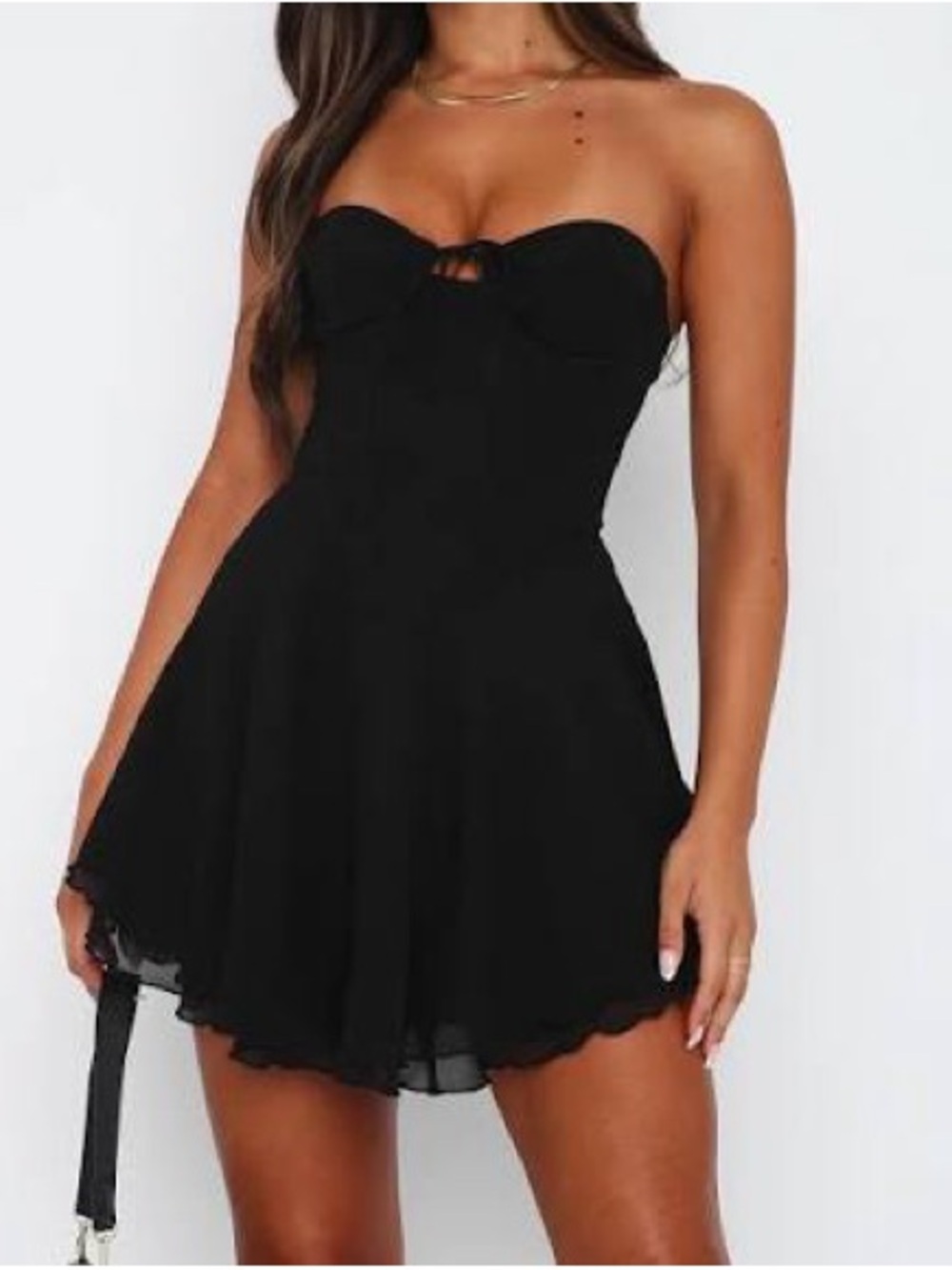 White Fox Strapless Black Corset Mini Dress